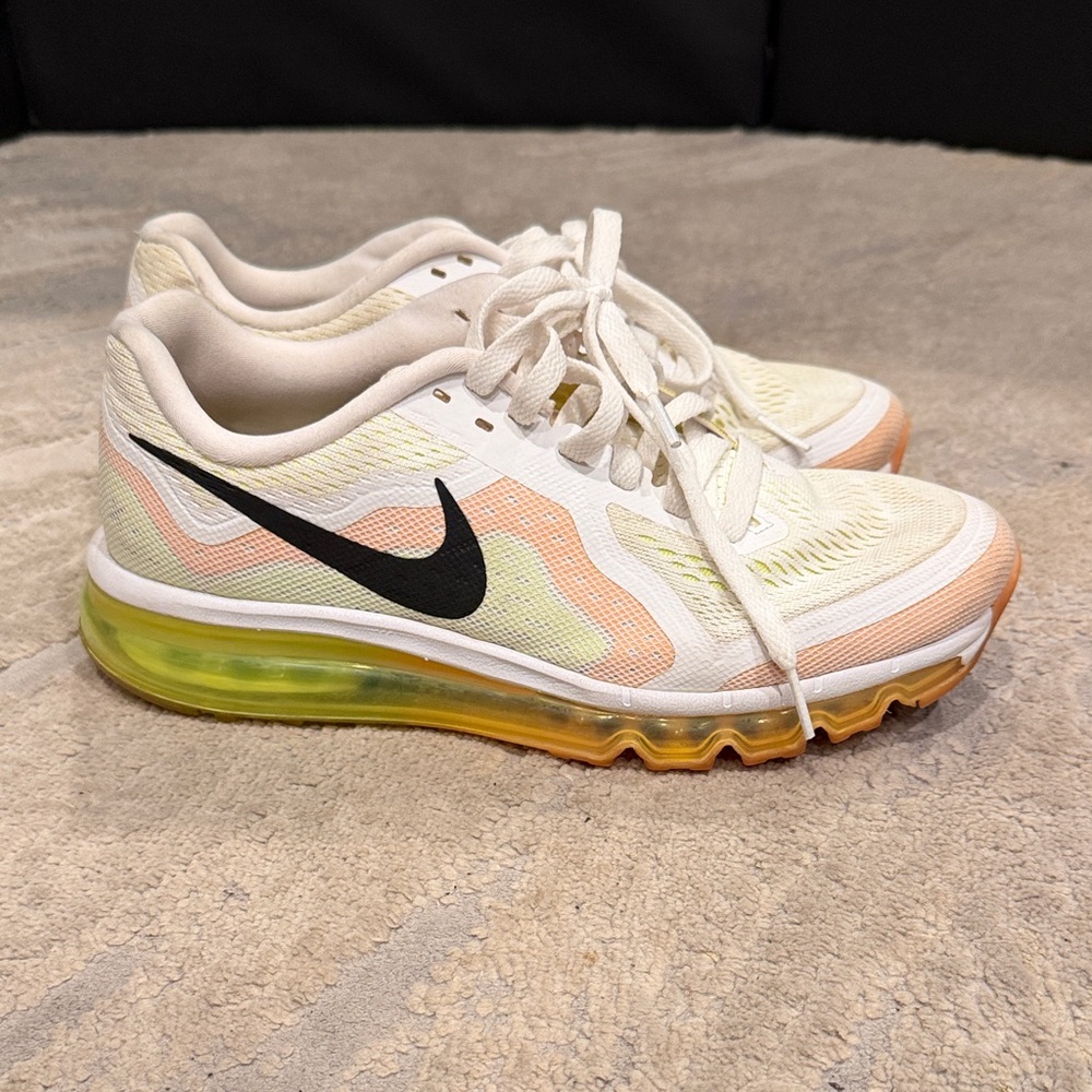 NIKE‎ AIRMAX 2014 WHITE ATOMIC MANGO WOMAN size 9 in EUC